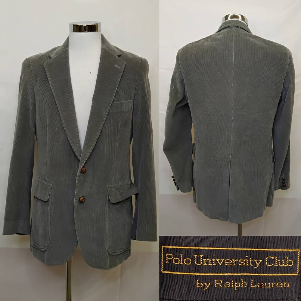 Ralph Lauren Polo University Club Corduroy Sport Coat Men's 40 Gray VTG #J5713